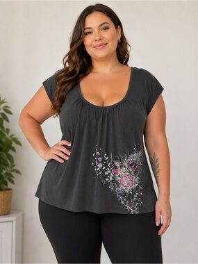725 Originals Plus Charcoal Floral Graphic Top – Women’s 2X